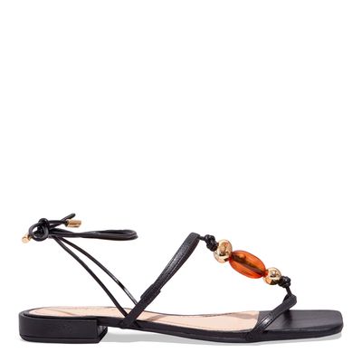 Rasteira Amarração Napa Bico Quadrado Preta Pedraria