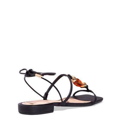 Rasteira Amarração Napa Bico Quadrado Preta Pedraria