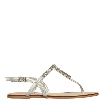 Rasteira Salomé Metalizada Prata Pedraria