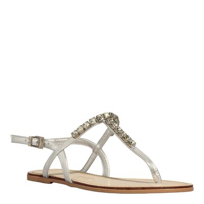 Rasteira Salomé Metalizada Prata Pedraria