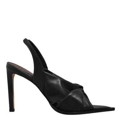 Peep Toe Slingback Couro Bico Folha Preto