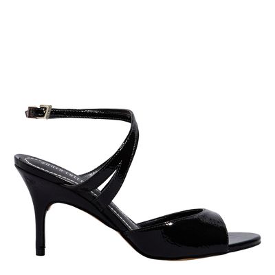 Sandália peep toe verniz salto médio preto