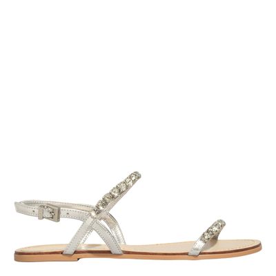 Rasteira Metalizada Prata Tiras Pedraria