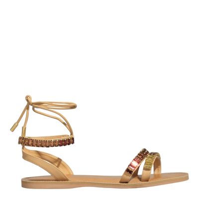 Rasteira Amarração Napa Bege Brilho