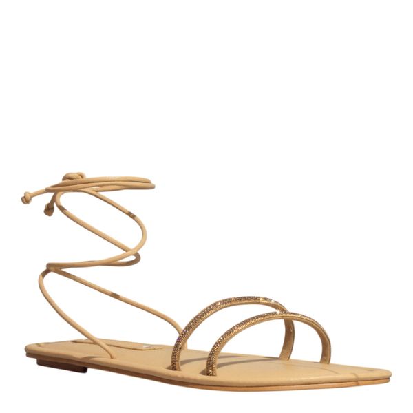 Rasteira Amarração Napa Soft Brilho Strass Bege