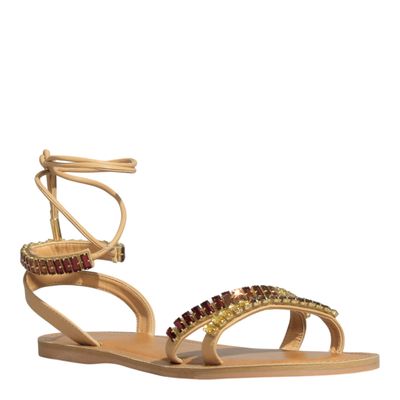 Rasteira Amarração Napa Bege Brilho