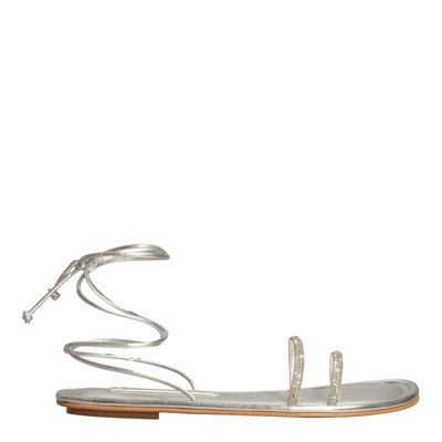 Rasteira Amarração Metalizada Brilho Strass Prata