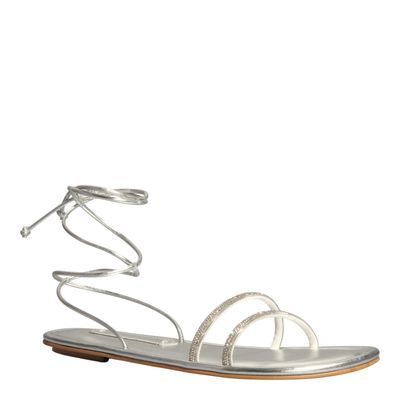 Rasteira Amarração Metalizada Brilho Strass Prata