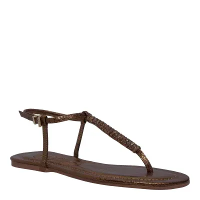 Rasteira Metalizada Bronze Tecido Splendore Strass Brilho