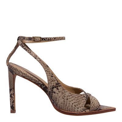 Sandália Peep Toe Couro Cobra Bico Folha