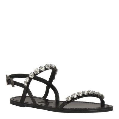 Rasteira Napa Soft Preta Tiras Pedraria