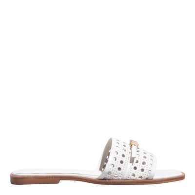 Rasteira Couro Tressê Bico Quadrado Marfim