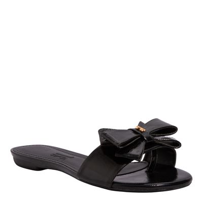 Rasteira Flat Metalizada Preta Laço