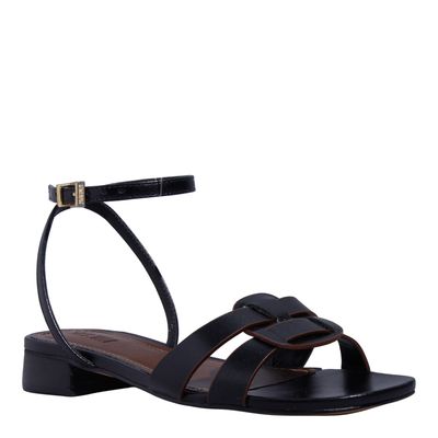 Rasteira Couro Preto Salto Grosso