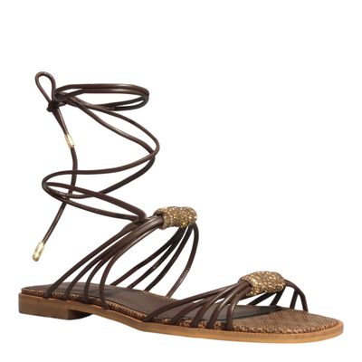 Rasteira Amarração Brilho Strass Marrom