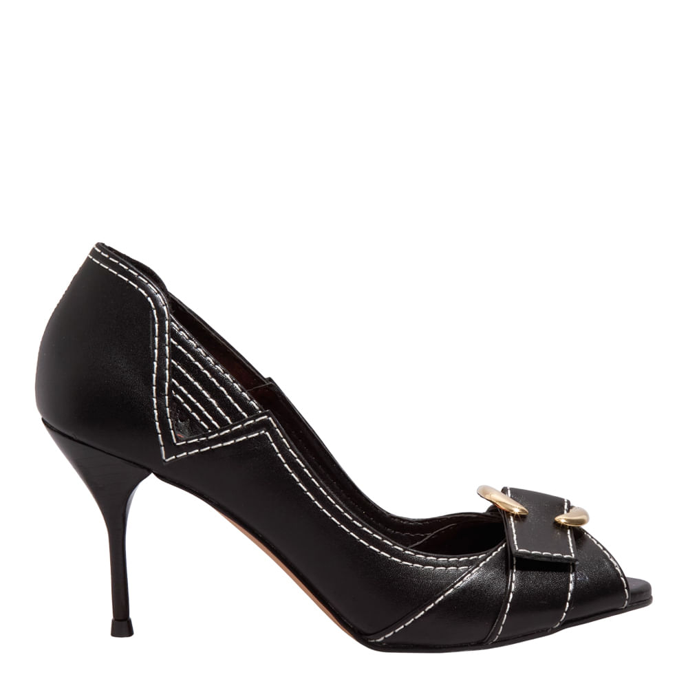 Peep Toe Couro Confort Preto - Santa Lolla