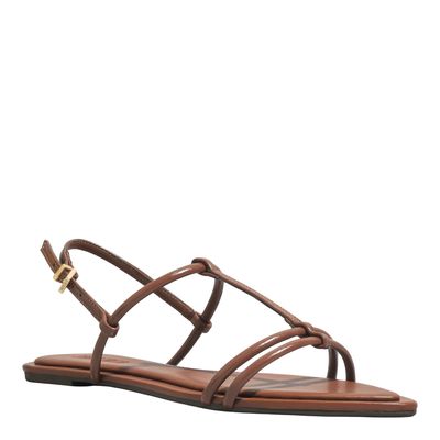 Rasteira Bico Folha Napa Madri Marrom Siberia