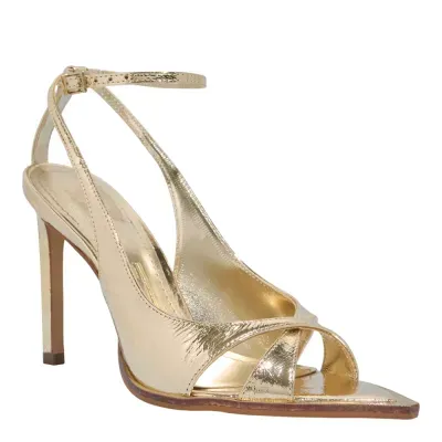 Peep Toe Couro Metalizado Bico Folha Dourada