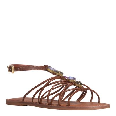 Rasteira Pedraria Napa Soft Caramelo