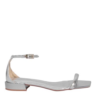 Rasteira Metalizada Bico Quadrado Prata