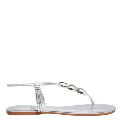 Rasteira Metalizada Prata Tira Pedraria