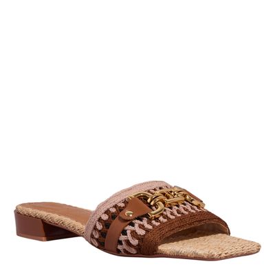 Rasteira Couro Marrom Bico Quadrado Bridão