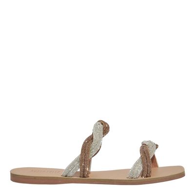 Rasteira Bico Quadrado Tiras Trançadas Brilho Strass Rosa