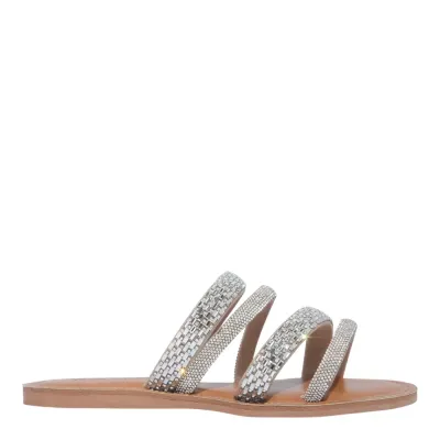 Rasteira Brilho Strass Cristal Prata