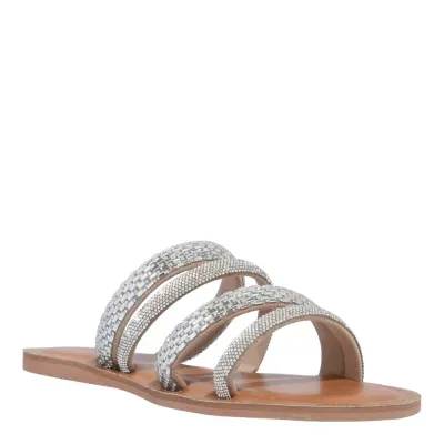 Rasteira Brilho Strass Cristal Prata