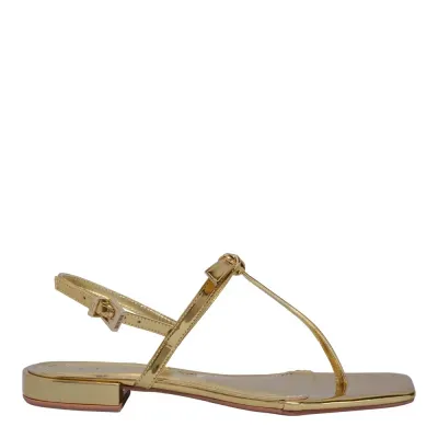 Rasteira Specchio Metalizada Dourada Bico Quadrado