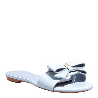 Rasteira Verniz Anzeli Flat Azul Acqua Laço