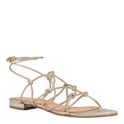 Rasteira Metalizado Dourada Bico Folha