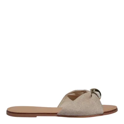 Rasteira Laço Metal Linho Copacabana Bege