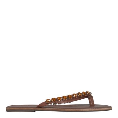 Rasteira Napa Tira Fina Pedrarias Marrom