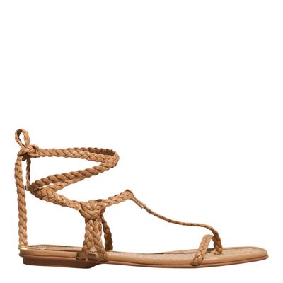 Rasteira Amarração Napa Tiras Trança Bege