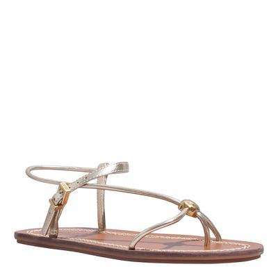 Rasteira napa metalizada dourada bico redondo