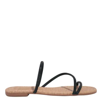 Rasteira Brilho Strass Preta