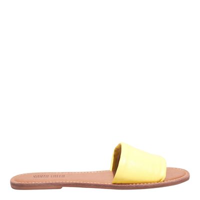 Rasteira Flat Couro Nobre Amarelo Bico Redondo