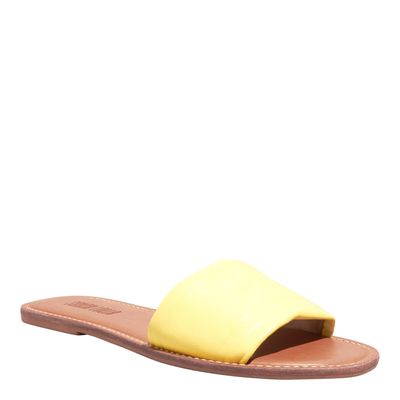 Rasteira Flat Couro Nobre Amarelo Bico Redondo