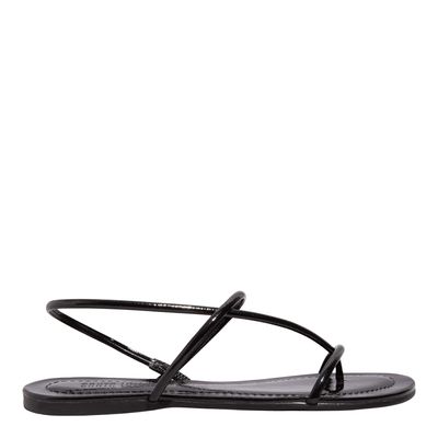 Rasteira Verniz Glossy Preto Tiras Finas