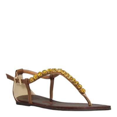 Rasteira Napa Bege Pedraria Bico Redondo