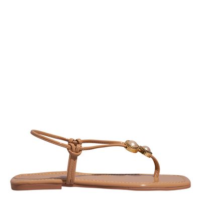 Rasteira Verniz Bege Palha Bico Quadrado