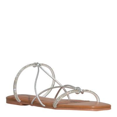 Rasteira Metalizada Brilho Strass Prata