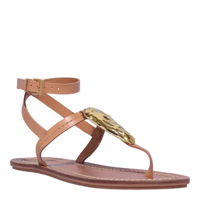 Rasteira Amarração Couro Bege Metal