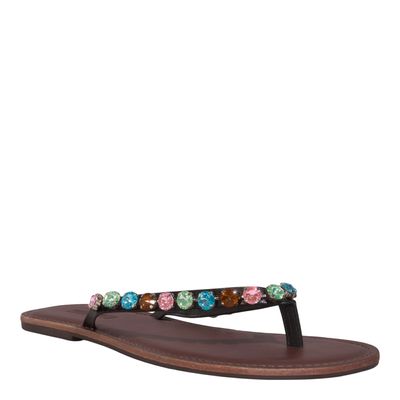 Rasteira Napa Tira Fina Pedrarias Preta