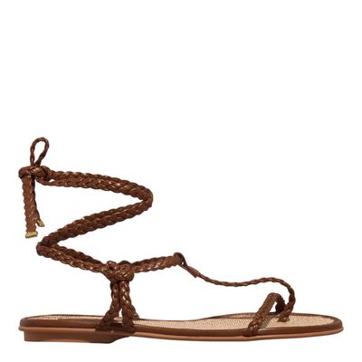 Rasteira Amarração Napa Tiras Trança Marrom