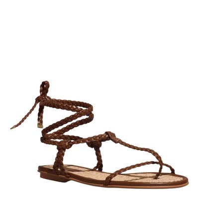 Rasteira Amarração Napa Tiras Trança Marrom