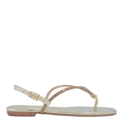 Rasteira Shiny Brilho Strass Metalizada Dourada