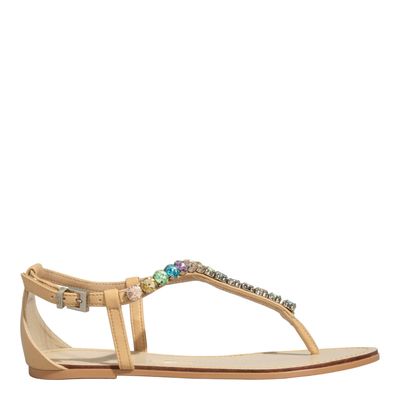 Rasteira Napa Bege Pedraria Bico Redondo