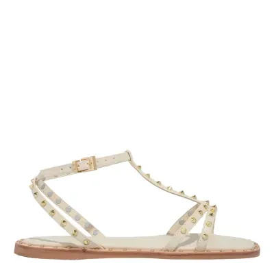 Rasteira Napa Soft Creme Tiras Spikes